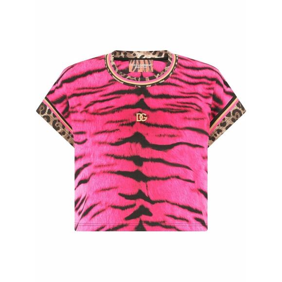 NWT Dolce & Gabbana leopard trim zebra print T-shirt Pink IT 44 L - Picture 5 of 5